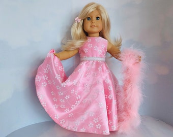 18 inch doll clothes handmade to fit AG doll - Pink/White Sparkly Daisies Gown and Boa #212