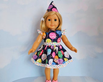 18 inch doll clothes handmade to fit AG doll - Navy Happy Birthday Dress and Hat