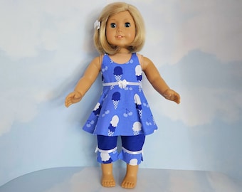 18 inch doll clothes handmade to fit AG doll - Ice Cream Cone Capri Outfit