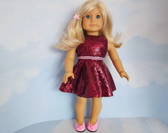 18 inch doll clothes handmade to fit AG doll - Burgandy Sequin Dress