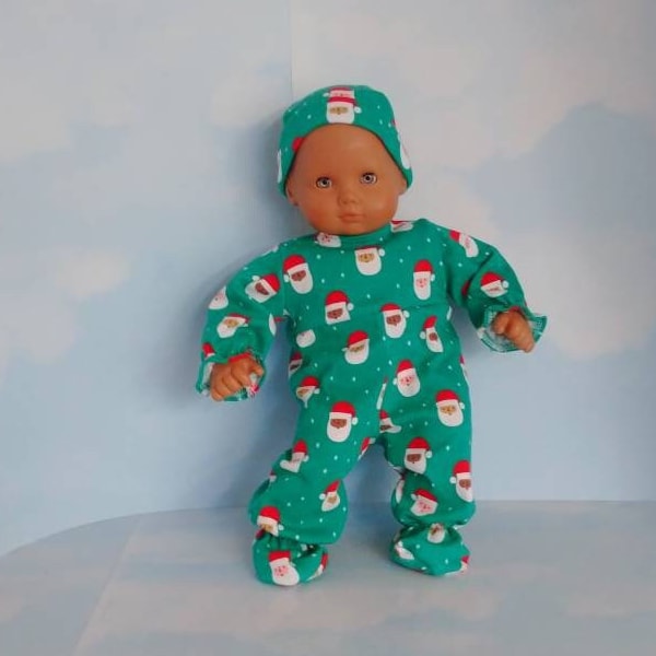Bitty Baby handmade doll clothes - Green Santa Claus Sleeper and Cap