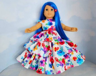 18 inch doll clothes handmade to fit AG Doll - Bright Colorful Floral Ruffled Gown