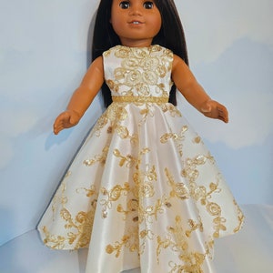 18 inch doll clothes handmade to fit AG doll Gold Sequin Gown and Boa 906 image 3