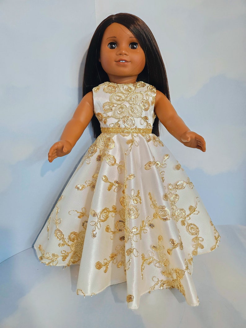18 inch doll clothes handmade to fit AG doll Gold Sequin Gown and Boa 906 image 3