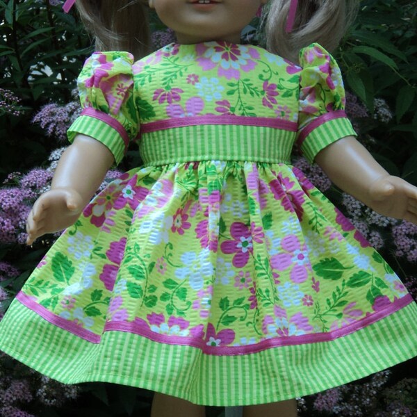 American Girl doll clothes - Lime Green Floral  Dress & Sandals