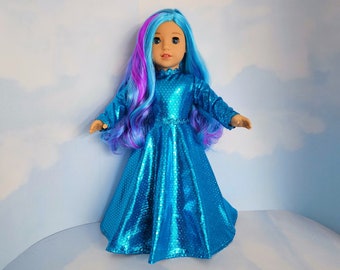 18 inch doll clothes handmade to fit AG doll - Turquoise Long Sleeved Gown with Peak a Boo Back #500