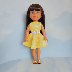Yellow Iridescent Sequin Dress for Wellie Wisher doll/14.5 inch doll/handmade