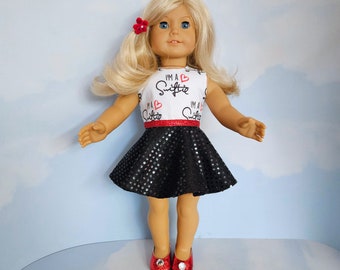 18 inch doll clothes handmade to fit AG doll - T Swift Cotton/Black Sequin Dress