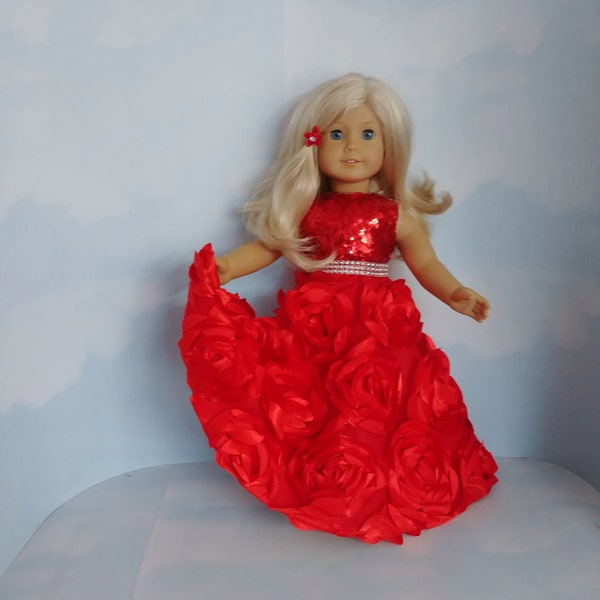 18 inch doll clothes handmade to fit AG doll - Red Ribbon Rose Gown