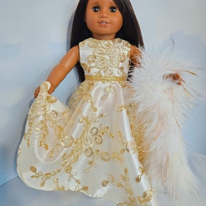 18 inch doll clothes handmade to fit AG doll Gold Sequin Gown and Boa 906 image 2