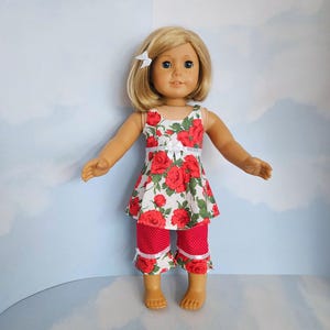 Red Roses Capri Outfit/handmade/AG doll/18 inch doll - #165