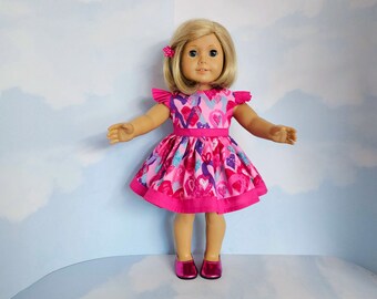 18 inch doll clothes handmade to fit AG doll - Bright Pink Hearts Ruffled Dress