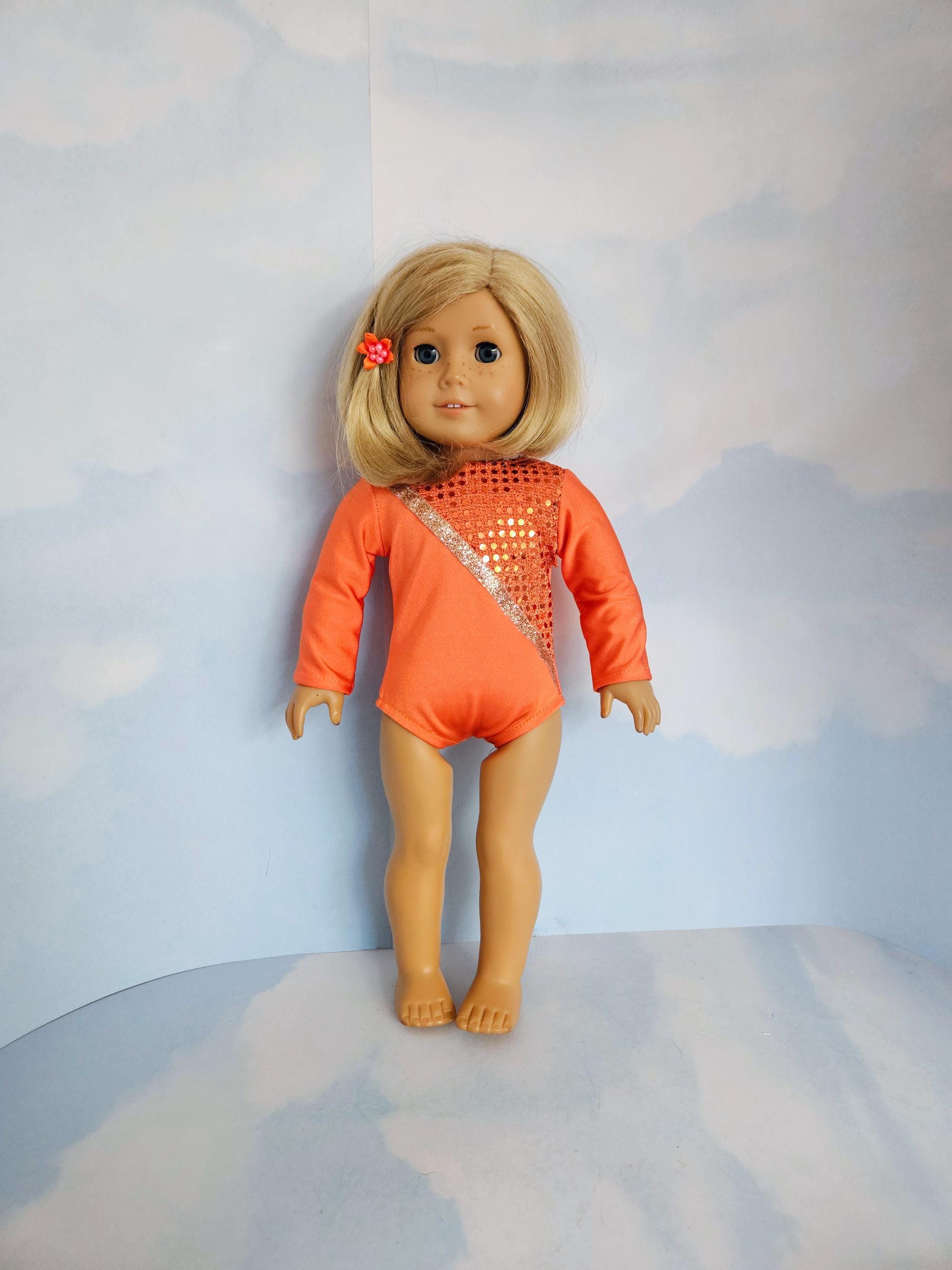 Orange Spandex Sequin Gymnastic Leotard/handmade/AG doll/18 inch doll - #147