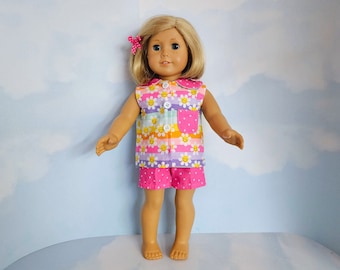 18 inch doll clothes handmade to fit american girl - Pink/Smiley Face Top and Shorts Outfit