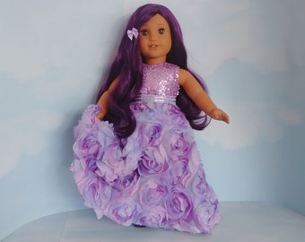 18 inch doll clothes handmade to fit AG doll - Purple Multi Color 3D Rose Gown