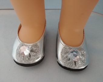 18 inch doll - Fancy Silver Slip On Shoes with Diamond