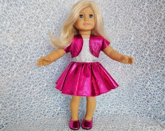 18 inch doll clothes handmade to fit American girl doll - Bright Shiney Fushia Dress with Jacket