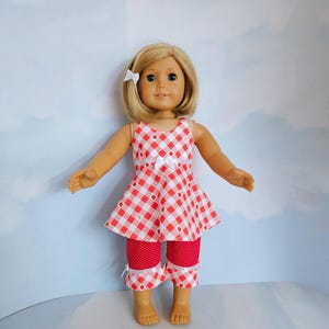 Red/White Checkered Polka Dot Capri Outfit/handmade/AG doll/18 inch doll - #167