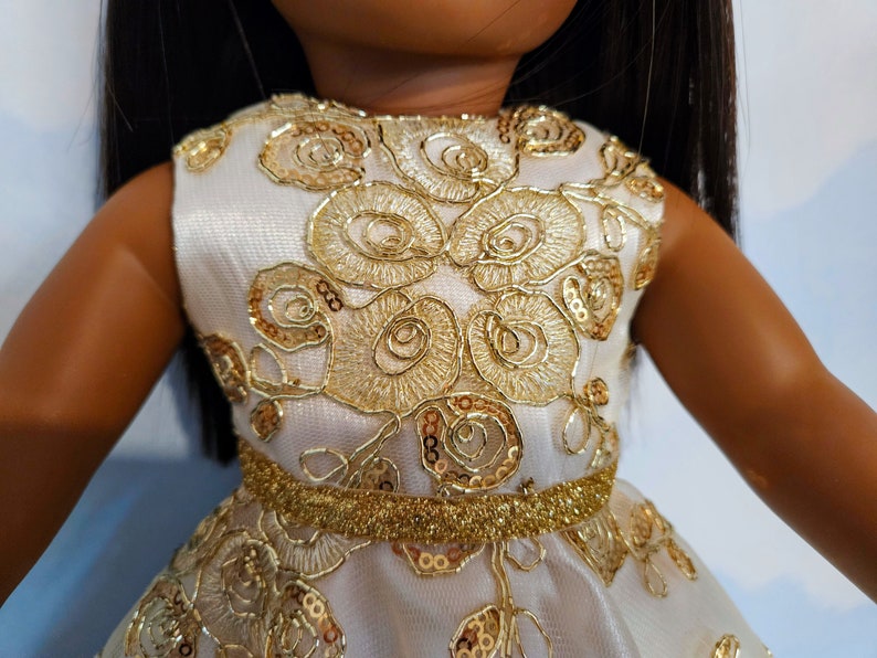 18 inch doll clothes handmade to fit AG doll Gold Sequin Gown and Boa 906 image 4