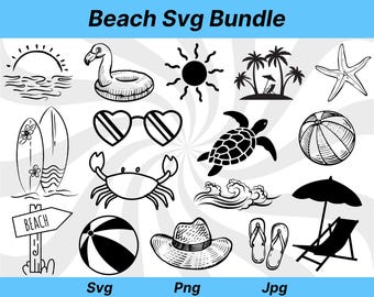Beach SVG Bundle: Summer Clipart, Tropical Cut Files (Digital Download)
