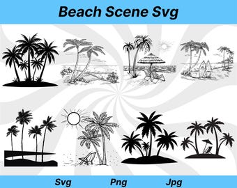 Palme Strand Szene SVG Clipart (digitaler Download)
