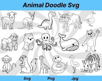 Animal Doodle Svg, Cute Animal Svg, Safari Animal Svg, Animal Doodle Png, Animals Svg, Animal Clipart, Farm Animals Svg, Nursery Svg