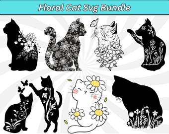 Floral Cat Svg, Cat Svg, Floral Cat Clipart, Cat Vector, Cat Face Svg, Peeking Cat Svg, Floral Cat Png, Cute Kitty Svg, Cute Cat Svg