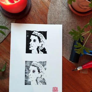 Linogravure originale - Bohémienne - Impression artisanale d&#39;Art
