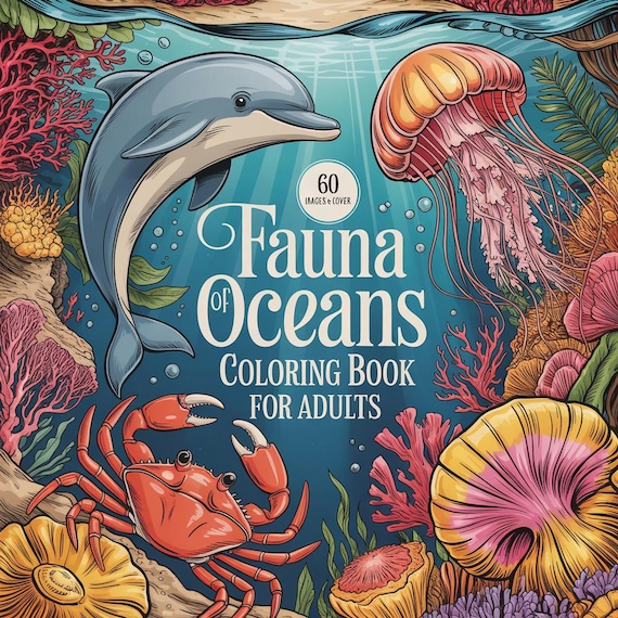 Fauna of Oceans Coloring Book for Adults – 60 Grayscale Illustrations, Marine Animals, Sea Life
