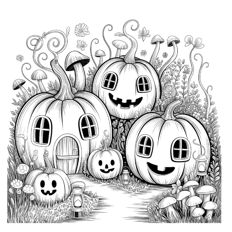 Nyckfulla pumpor målarbok för vuxna: 30 gråskaliga illustrationer (8,5x8,5 tum) PDF/PNG bild 8