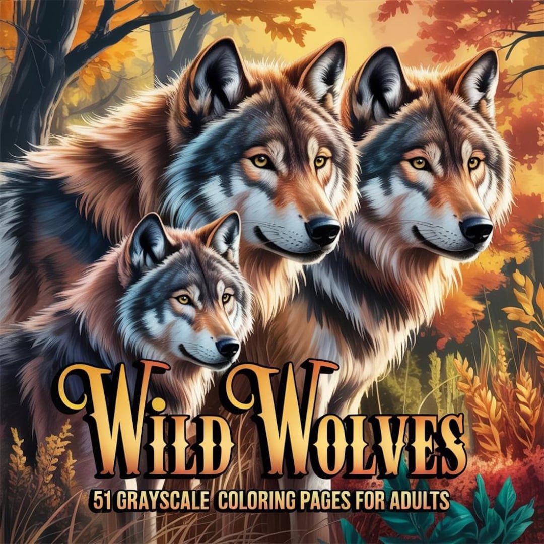 Wild Wolves 51 Grayscale Coloring Pages for Adults - Etsy