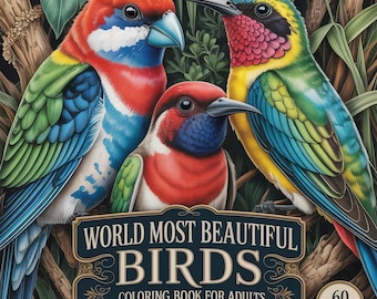 Birds Coloring Book for Adults: 60 Grayscale Illustrations (PDF Pages 8.5x11 inch)