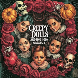Creepy Dolls Coloring Book for Adults – 60 Grayscale Portraits PDF Illustrations (8.5x11 in)