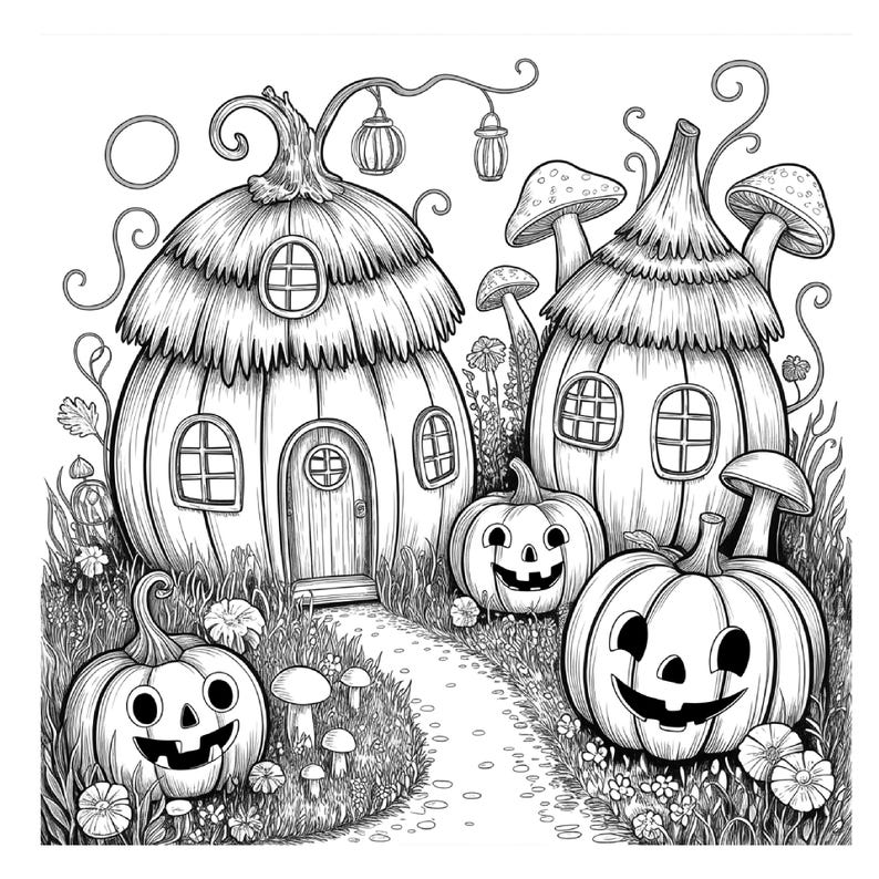 Nyckfulla pumpor målarbok för vuxna: 30 gråskaliga illustrationer (8,5x8,5 tum) PDF/PNG bild 9