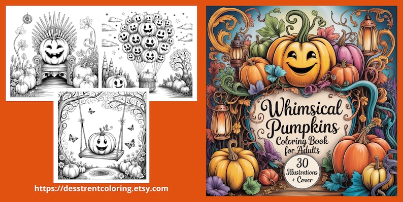 Nyckfulla pumpor målarbok för vuxna: 30 gråskaliga illustrationer (8,5x8,5 tum) PDF/PNG bild 2