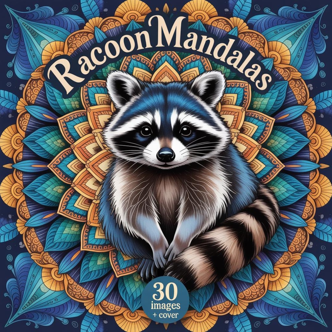 Mandala Raccoon Raccoon Mandalas 30 Vector Art Coloring Pages for Adults (PDF/PNG) 8 ...