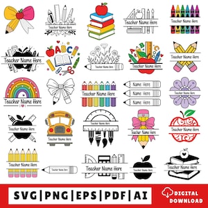 Teacher School Split Monogram PNG SVG, Crayon Apple Teacher Name Design, School monogram svg, Crayon Split Monogram Svg  (Digital Download)