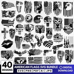 Amerikansk flagga SVG-paket, grunge vita amerikanska flaggan klippfiler (digital nedladdning)