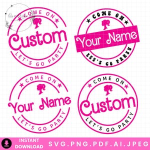 Kom op "Jouw tekst" Let's Go Party Svg, aangepaste naam, aangepaste tekst prinses meisje Svg, Clipart, Svg-cut bestand Cricut silhouet Instant Download