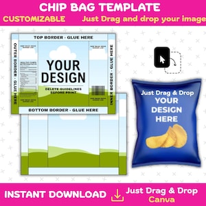 Editable Chip Bag Template: Party Favor Mockup (Canva, Printable)