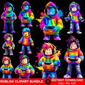 Roblox png Characters Clipart, Gamer PNG, Roblox PNG, Roblox Boys Shirt, Game Stickers, Roblox Clipart, Gamer Art, Digital Download