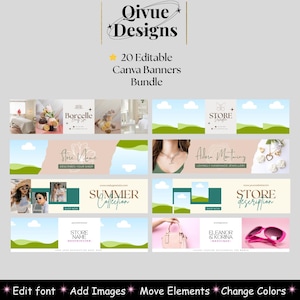 20 Etsy Shop Banners, Editable, Canva Templates Bundle, Customisable Banners, Etsy Banner Templates, Etsy Templates For Canva