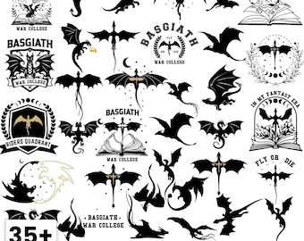 Fourth Wing SVG Bundle: Fantasy Dragon Rider Png, Basgiath War College Clipart (Digital Download)