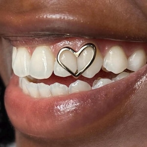 Heart Open Face Cap In Dental Gold & Sterling Silver Custom Made Grillz Any Teeth FREE Mould Kit!