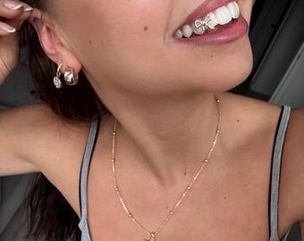 Bow Tie Design Custom Made Grillz In Sterling Silver & Dental Gold Any Teeth FREE Shipping!