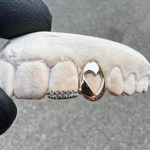 Iced Out Diamond Heart Cap In Dental Gold & Sterling Silver Custom Made Grillz Any Teeth FREE Mould Kit!