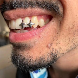 Mini Stars Cap In Dental Gold & Sterling Silver Custom Made Grillz Any Teeth FREE Mould Kit!