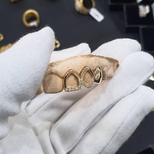 Iced Out Diamond Tip Open Face Window Cap 10K Gold, 18K Gold, Dental Gold & Sterling Silver Custom Made Grillz Any Teeth FREE Mould Kit!