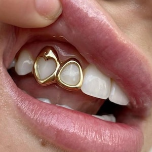 Heart + Open Face Window Cap In Dental Gold & Sterling Silver Custom Made Grillz Any Teeth FREE Mould Kit!