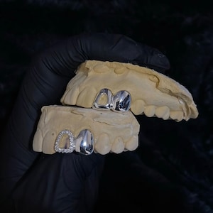 Iced Out Diamond Open Face Window & Plain Cap Sterling Silver 925 Custom Made Grillz Any Teeth FREE Mould Kit!